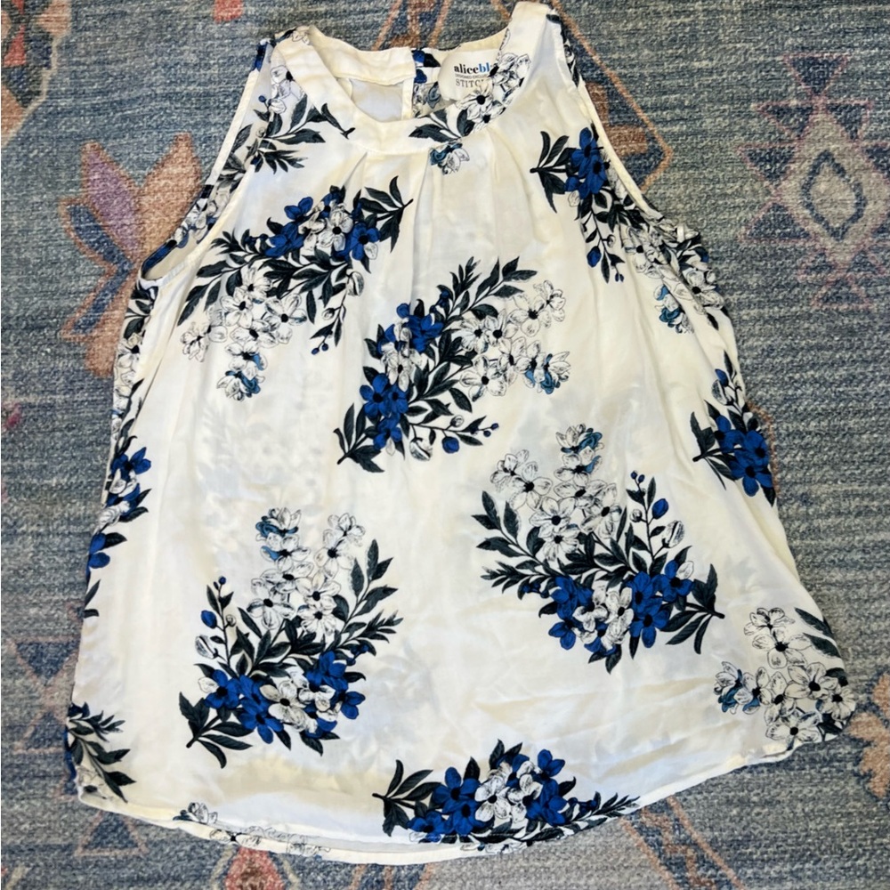 White Sleeveless Top with Floral Print